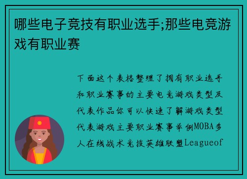 哪些电子竞技有职业选手;那些电竞游戏有职业赛
